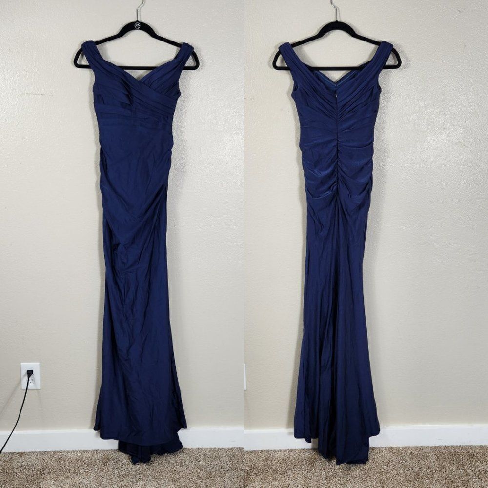 La Femme Navy Trumpet Off Shoulder Sexy Classic Beauty Size 0 28450